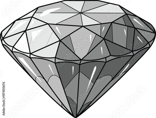 Shiny faceted diamond gem symbol isolated on white background, brilliant cut gemstone, luxury jewelry stone, precious.