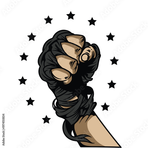 Raised Fist Freedom Symbol with Stars Unity and Strength Illustration