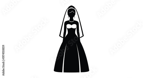 Elegant bride wearing a veil and gown a striking black silhouette