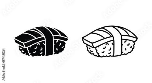 Two pieces of nigiri sushi depicted in a minimalist black silhouette