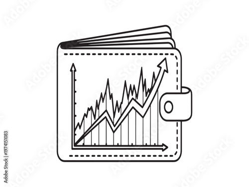 Title financial growth and investment a wallet with an ascending line graph illustration description a black and white sketch depicts a wallet