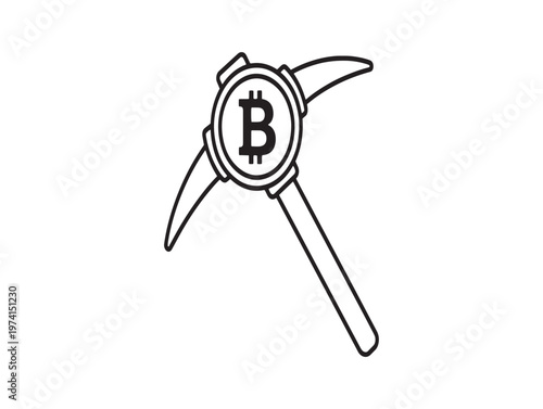 Title bitcoin mining pickaxe illustration a symbol of cryptocurrency extraction and digital finance description a black and white line drawing depicts a