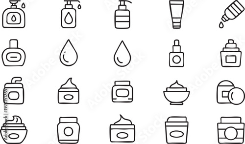 Skincare and Cosmetic Icons Featuring Lotion Serum and Cream Containers