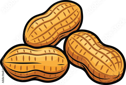 Three whole peanuts in shells, a common snack item often associated with healthy eating.