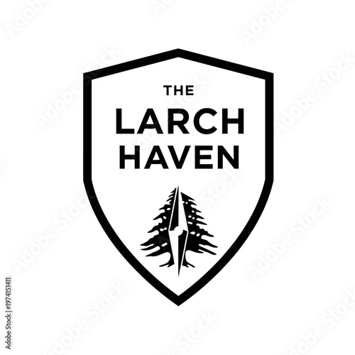 The Larch Haven Shield Logo With Stylized Tree Emblem for Outdoor Brand Identity.