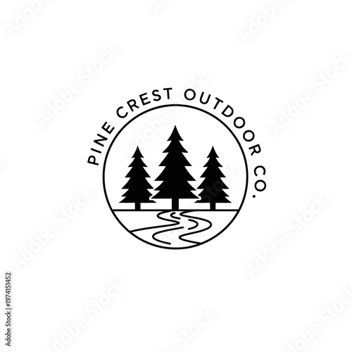 Pine spruce fir hemlock fir Conifer cedar pine larch pine tree forest vintage Logo Design.