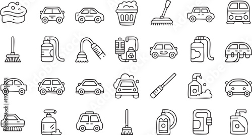 Vehicle Wash and Detailing Icons for Automotive Service Design