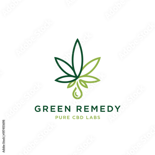 Line Art Doodle of Marijuana Pot Hemp Leaf Weed with for Cannabis CBD Cultivation Farm Logo design.