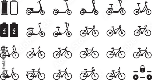 Electric Scooter and Bicycle Icons Set for Urban Mobility and Transport