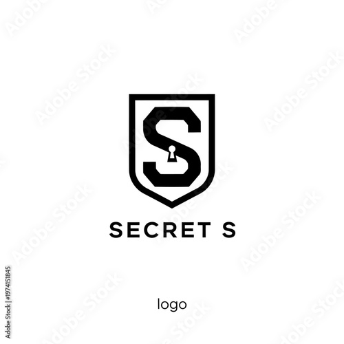 Minimal Black Shield S Logo With Keyhole Emblem for Security Brand Identity.