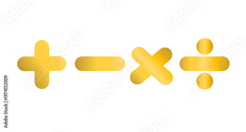 Golden Mathematics Symbols Icon Set - Plus, Minus, Multiply, and Divide Vector Illustration
