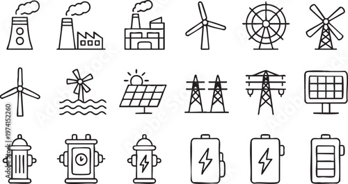 Modern Renewable Power Icons for Smart Grid and Clean Energy Concepts