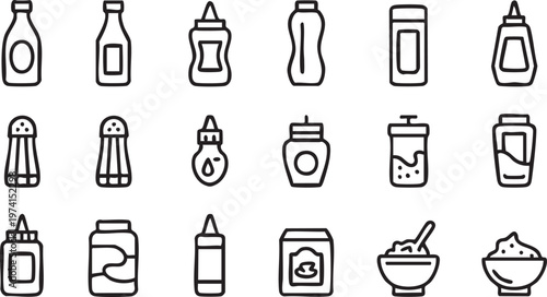 Condiment Sauce Icons Set for Kitchen Cooking and Food Packaging