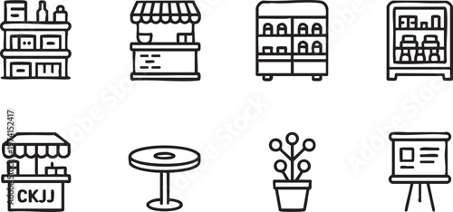 Market Stall and Retail Display Icons for Shopping and Commerce Concepts