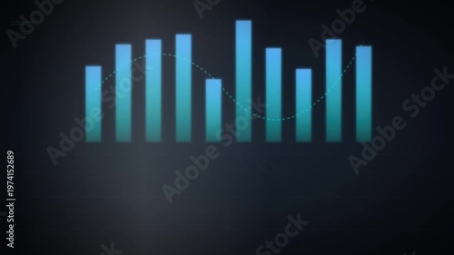 Dynamic digital financial bar chart with dashed line graph representing business growth and market data