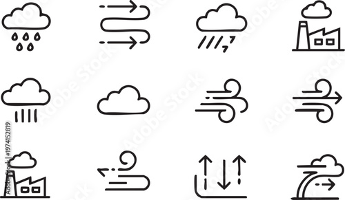 Weather Wind Icons Set for Forecast Apps and Climate Conditions