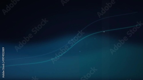 Abstract dark blue background with glowing cyan flowing lines and animated light particles for technology