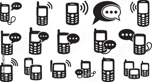 Mobile Phones and Communication Symbols Illustration