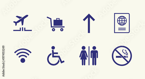 Minimal Airport Signage Icon Set Collection