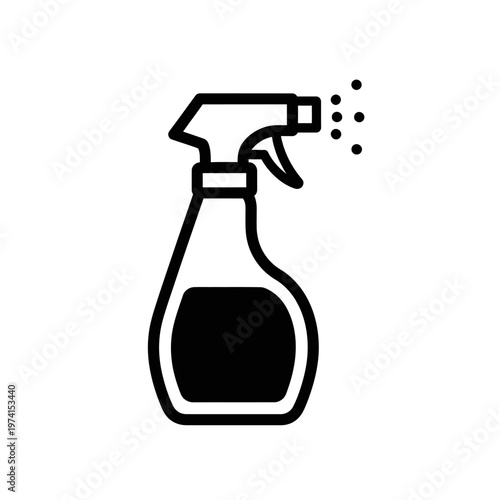 Spray bottle with nozzle and liquid.