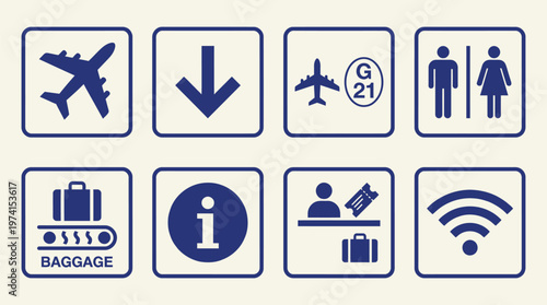 Minimal Airport Signage Icon Set Collection
