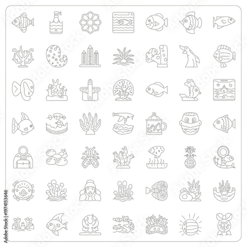 Various sea creatures and icons.