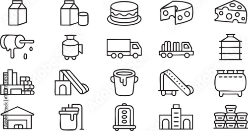 Milk and Cheese Icons for Packaging Transport and Production Concepts