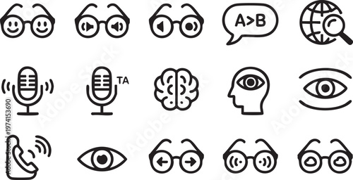 AI Voice Communication Icons Set for Speech Audio and Smart Interfaces