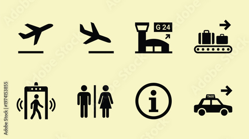 Minimal Airport Signage Icon Set Collection