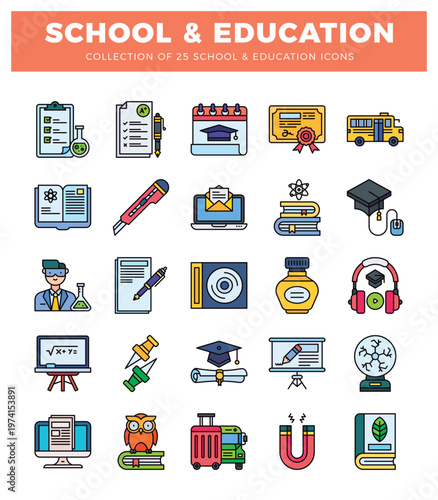 school and education icons in flat design
