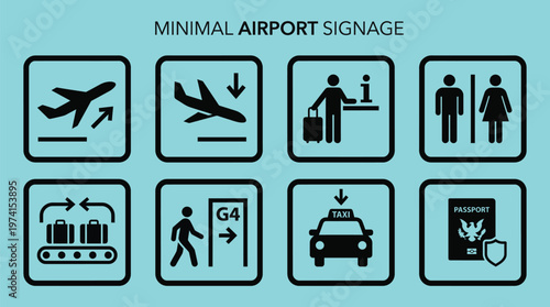 Minimal Airport Signage Icon Set Collection