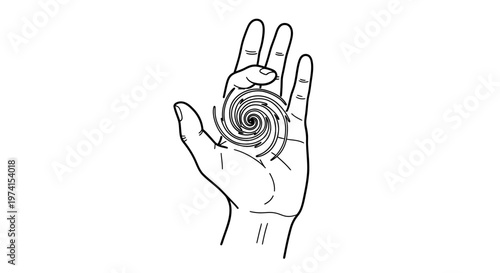 a hand with a swirl design.