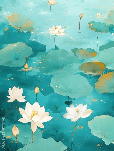 Water Lilies in Teal Waters