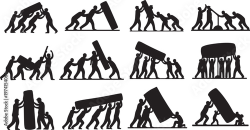 Silhouette of people working together as a team