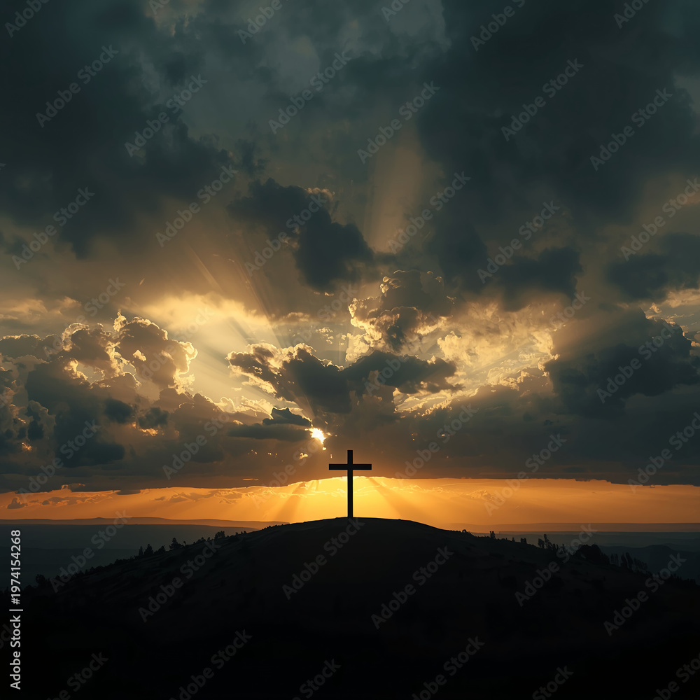 Obraz premium sunset cross in the hills