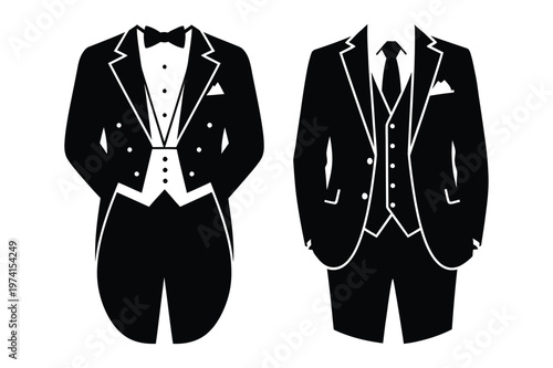 Black tie tuxedo and business suit men's formal wear vector illustration