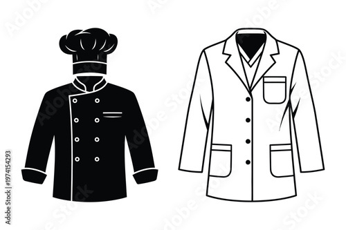 Chef uniform and lab coat professional attire vector illustration with scientist