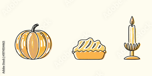 Autumnal still life featuring a pumpkin cupcake and lit candle