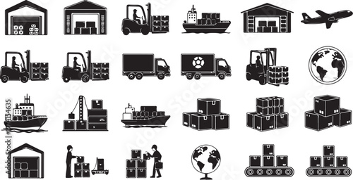 Logistics and shipping icons on white background