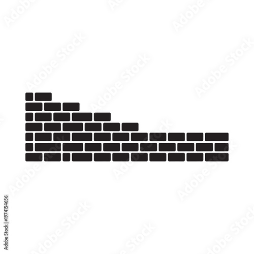 A simple black silhouette depicting a descending brick wall structure