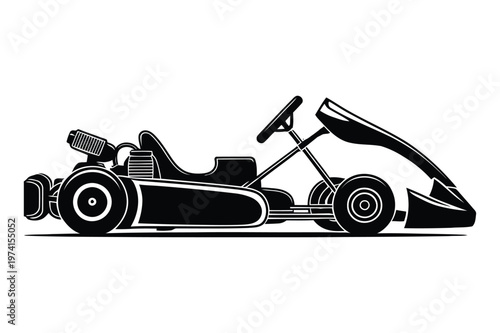 Go kart racing vehicle silhouette vector illustration speed and fun motorsport