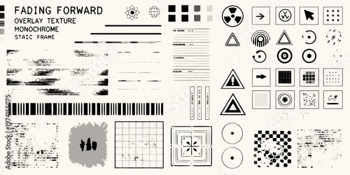 Collection of abstract black and white graphic elements on a light background