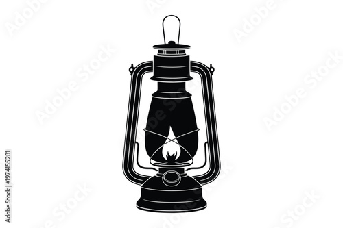 Vintage kerosene lantern oil lamp silhouette vector illustration with kerosene