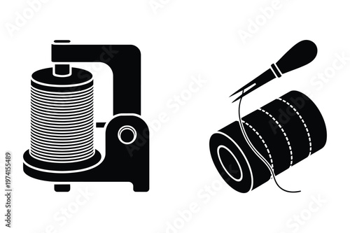 Sewing machine with spool of thread and needle with thread for tailoring