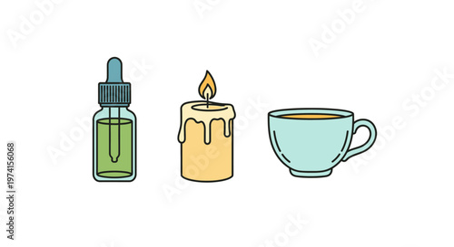 Bottle dropper candle cup icons.