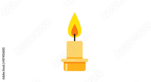 Burning candle with yellow flame.