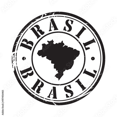 A distressed stamp depicting the nation of Brazil with its geographical outline