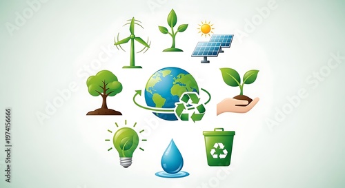 Flat of earth held in hands with renewable energy sources and nature