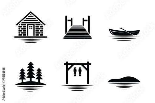 Set of black and white outdoor recreation icons vector illustration