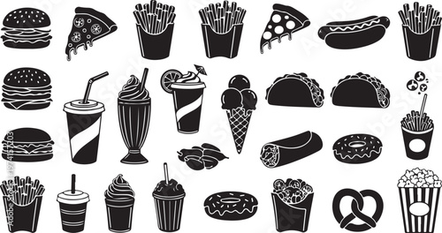 Variety of Fast Food Icons and Drinks Collection